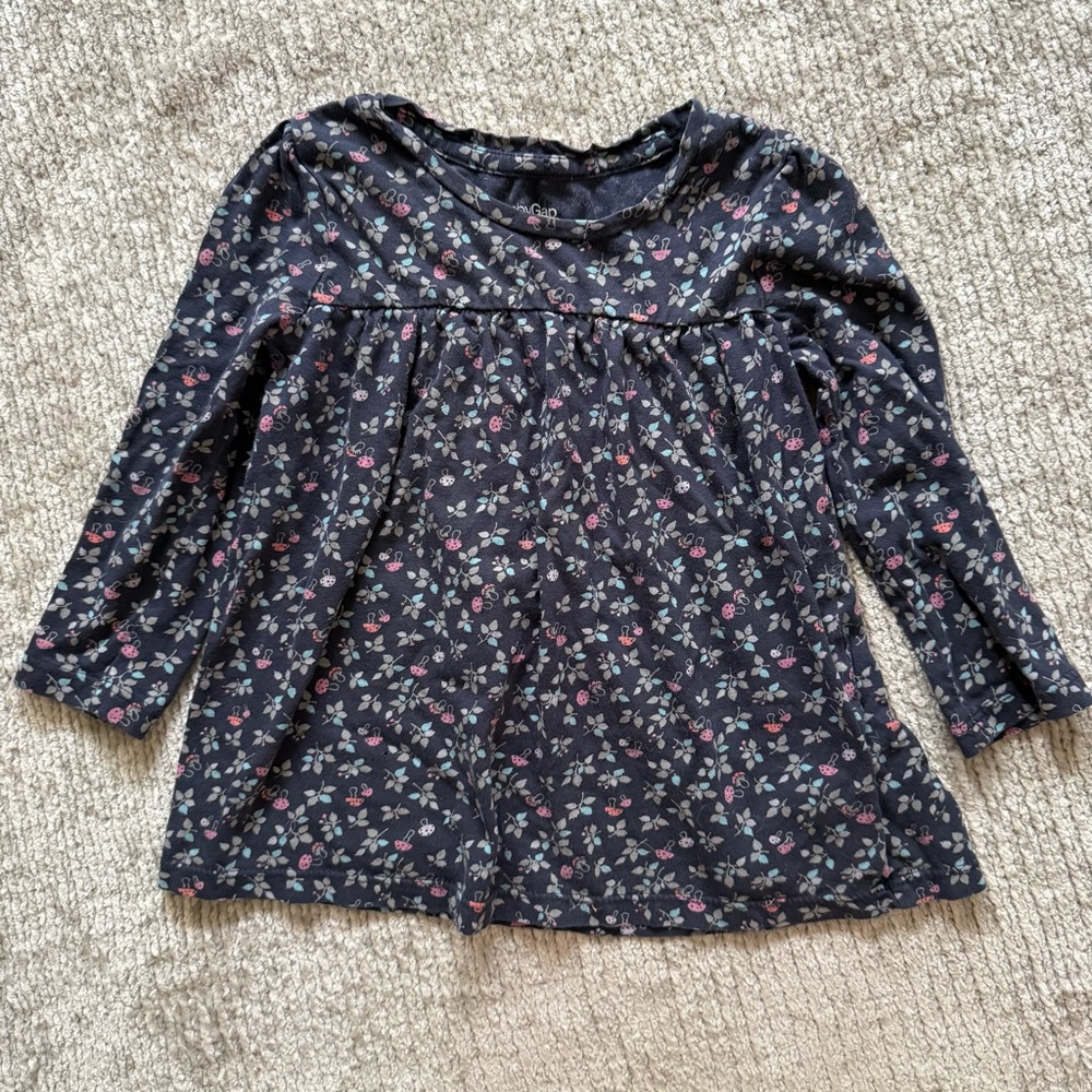 BabyGap Navy Mushroom Print Long Sleeve Dress‎ Size 2T Fall Classic Whimsical
